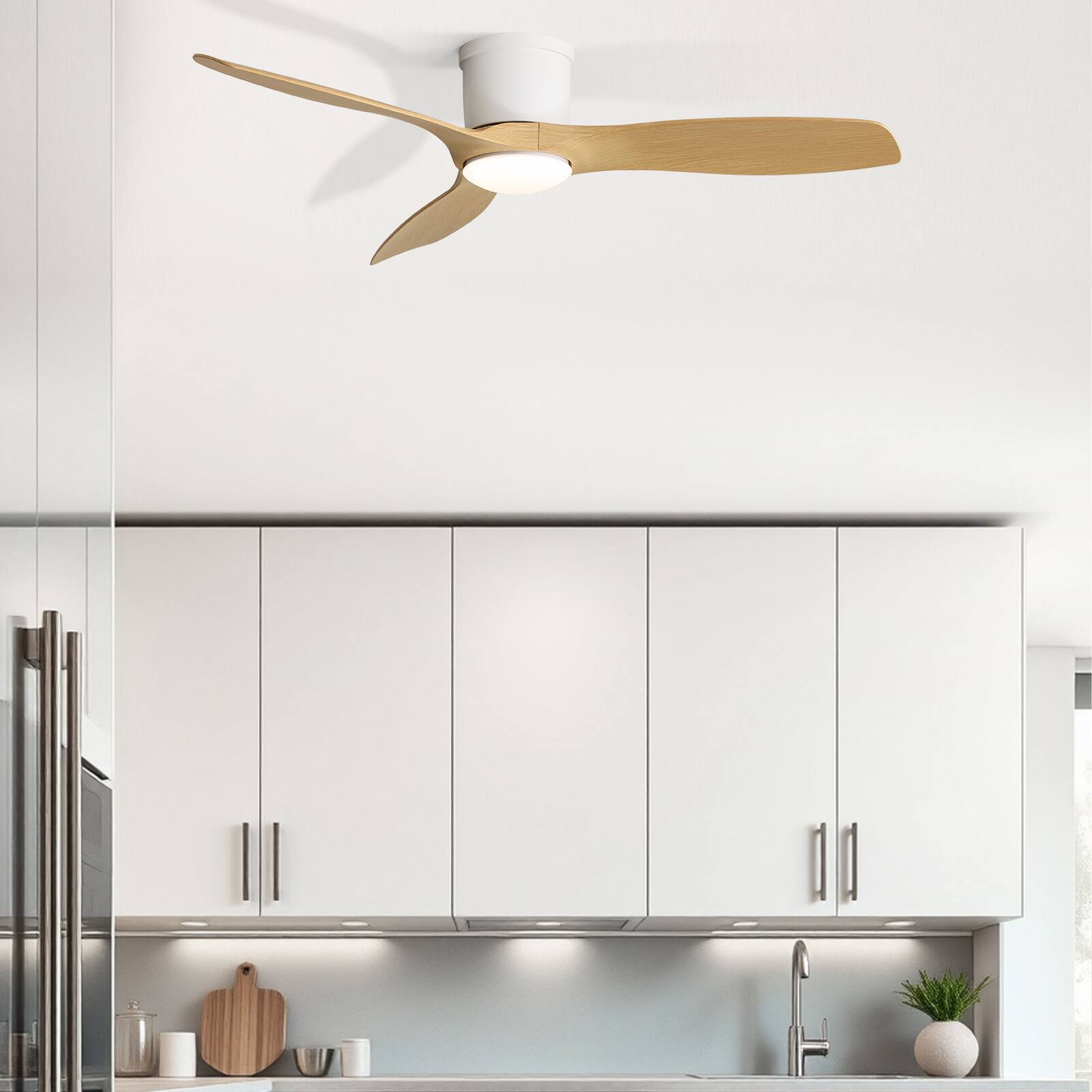 Alt View 5. Sofucor - 52'' Smart Ceiling Fan with Light & Remote & APP Control Modern High CFM Flush Mount Ceiling Fan for Bedroom Living Room - White - Light Color.