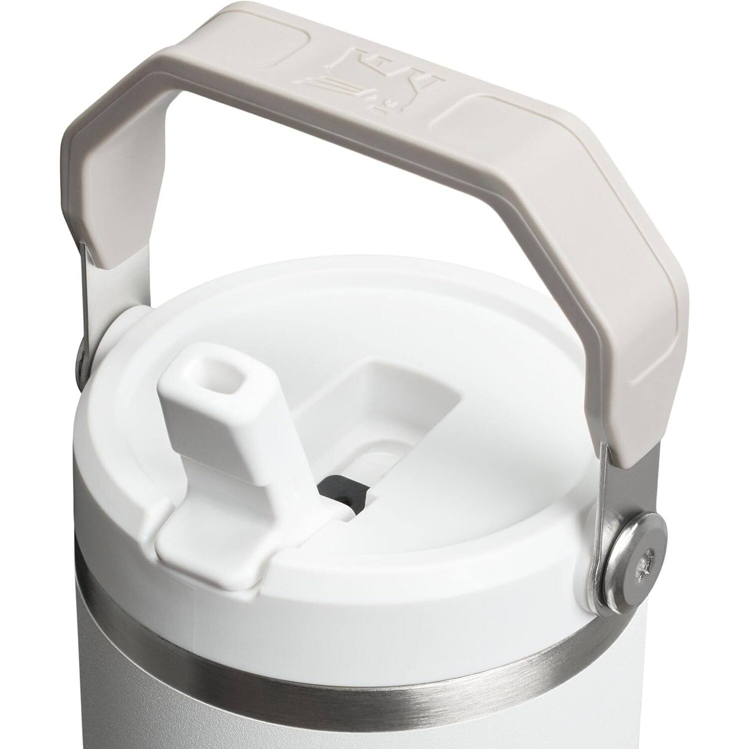 Angle. PARKER SLATER - 30oz flip straw tumbler with handle, twist-on lid, leak-resistant, insulated stainless steel, BPA-free, frost finish. - Frost White.