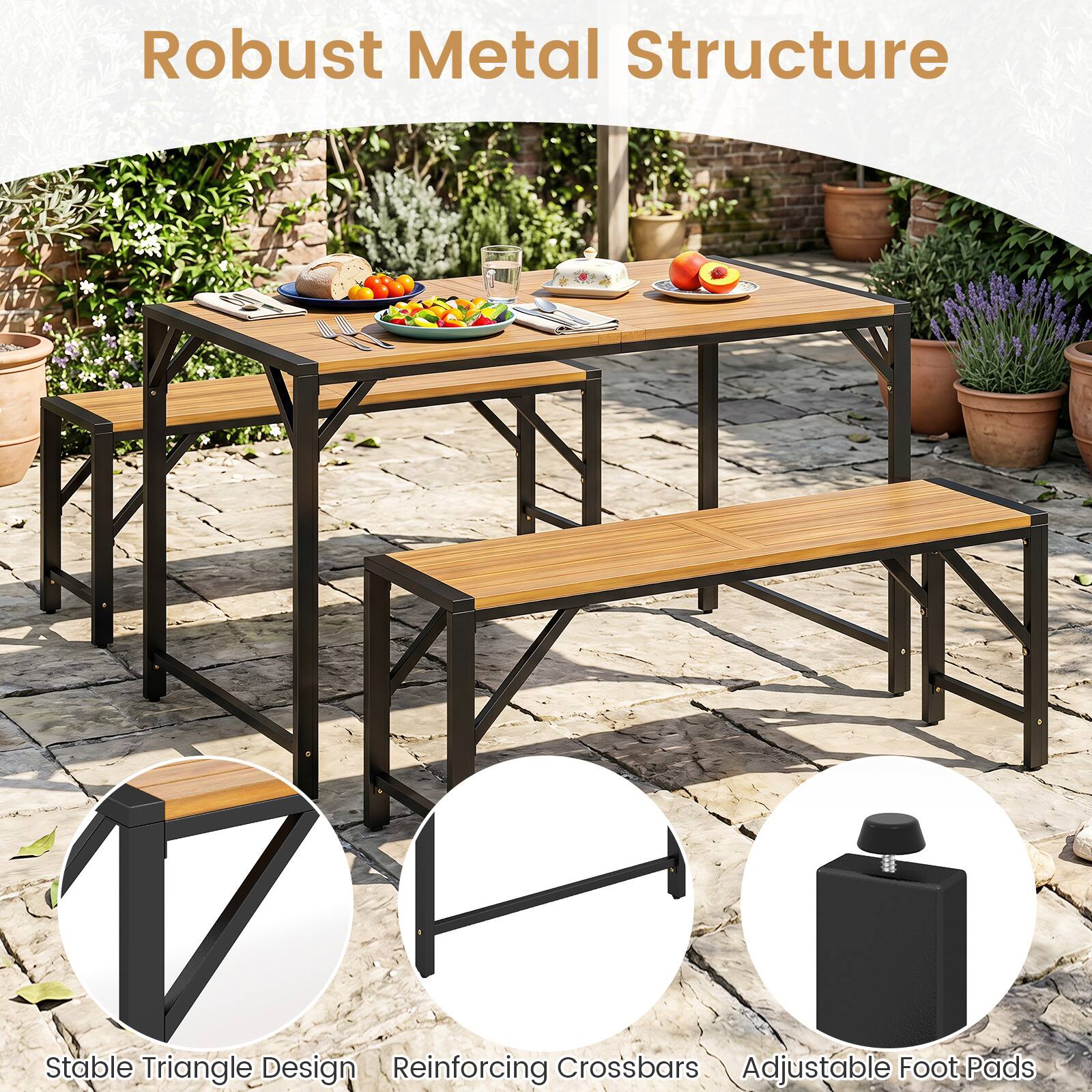 Robust Metal Structure  
Stable Triangle Design  
Reinforcing Crossbars  
Adjustable Foot Pads