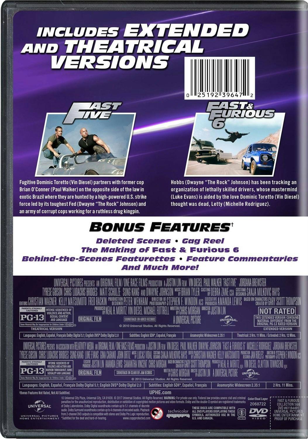 Back. Fast & Furious Collection: 5 & 6 (DVD Double Feature) [DVD].