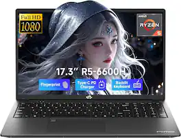 NIMO - 17.3" IPS FHD-Gaming-Laptop, AMD Ryzen 5 6600H 8GB DDR5 RAM 256GB SSD Radeon 660M 100W Type-C Backlit Keyboard - Gray