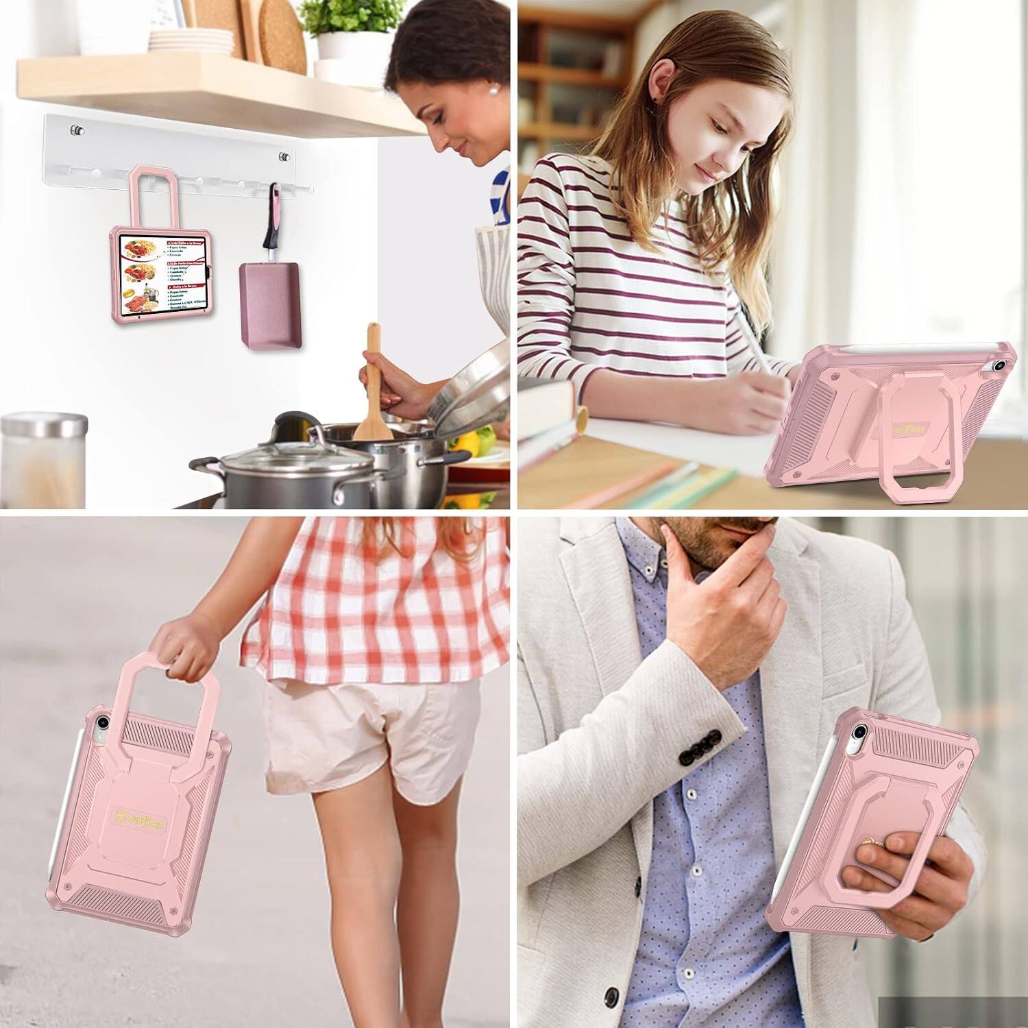 Alt View 3. Fintie - Shockproof Case for iPad mini 7th Generation (A17 Pro) / mini 6 8.3"  360 Degree Rotating Stand Fully-Body Rugged Cover - Rose Gold.