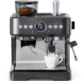 Chefman - Crema Deluxe Double Boiler Espresso Machine with Conical Burr Grinder and Steam Wand - Black