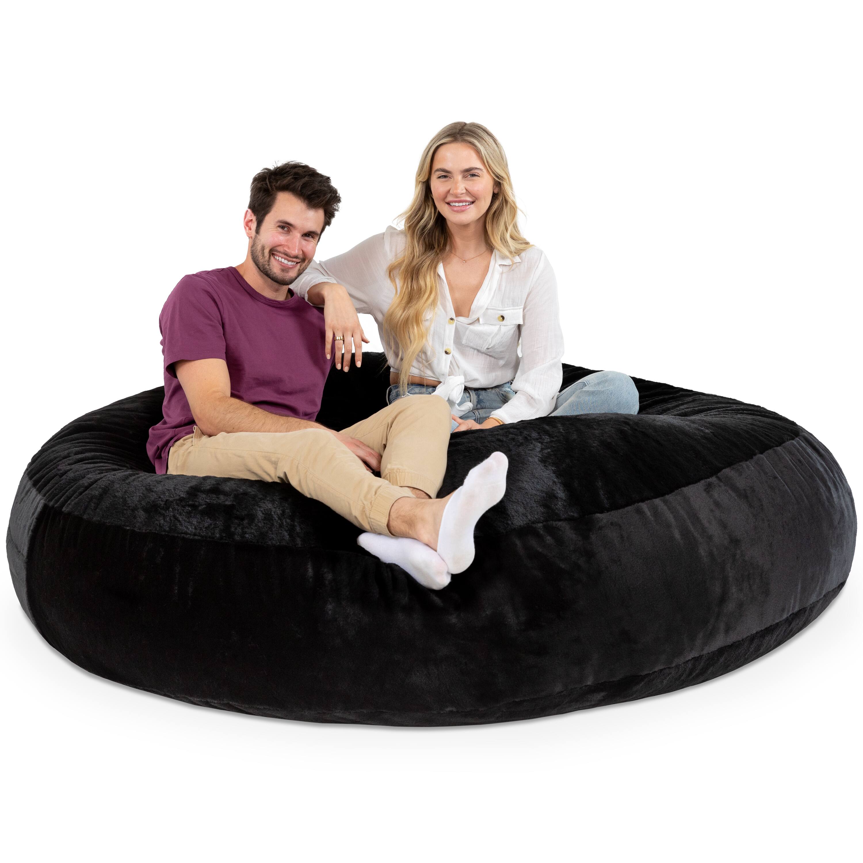 Angle. Jaxx - Jaxx 6 Foot Cocoon - 2-in-1 Convertible Bean Bag Bed & Large Bean Bag Chair for Adults - Premium Faux Fur, Black Rabbit - Premium Faux Rabbit Fur - Black Rabbit.