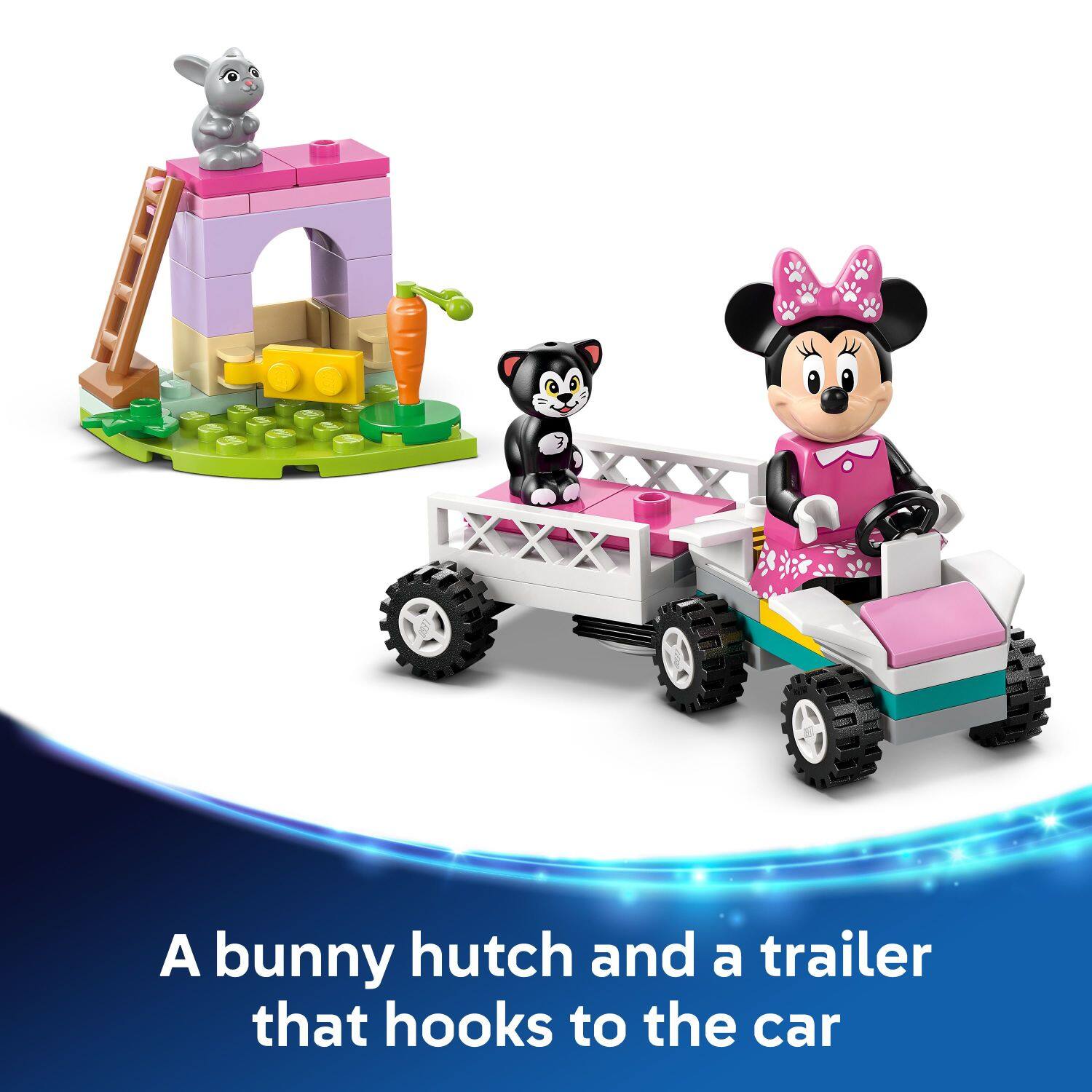 A bunny hutch and a trailer that hooks to the car.