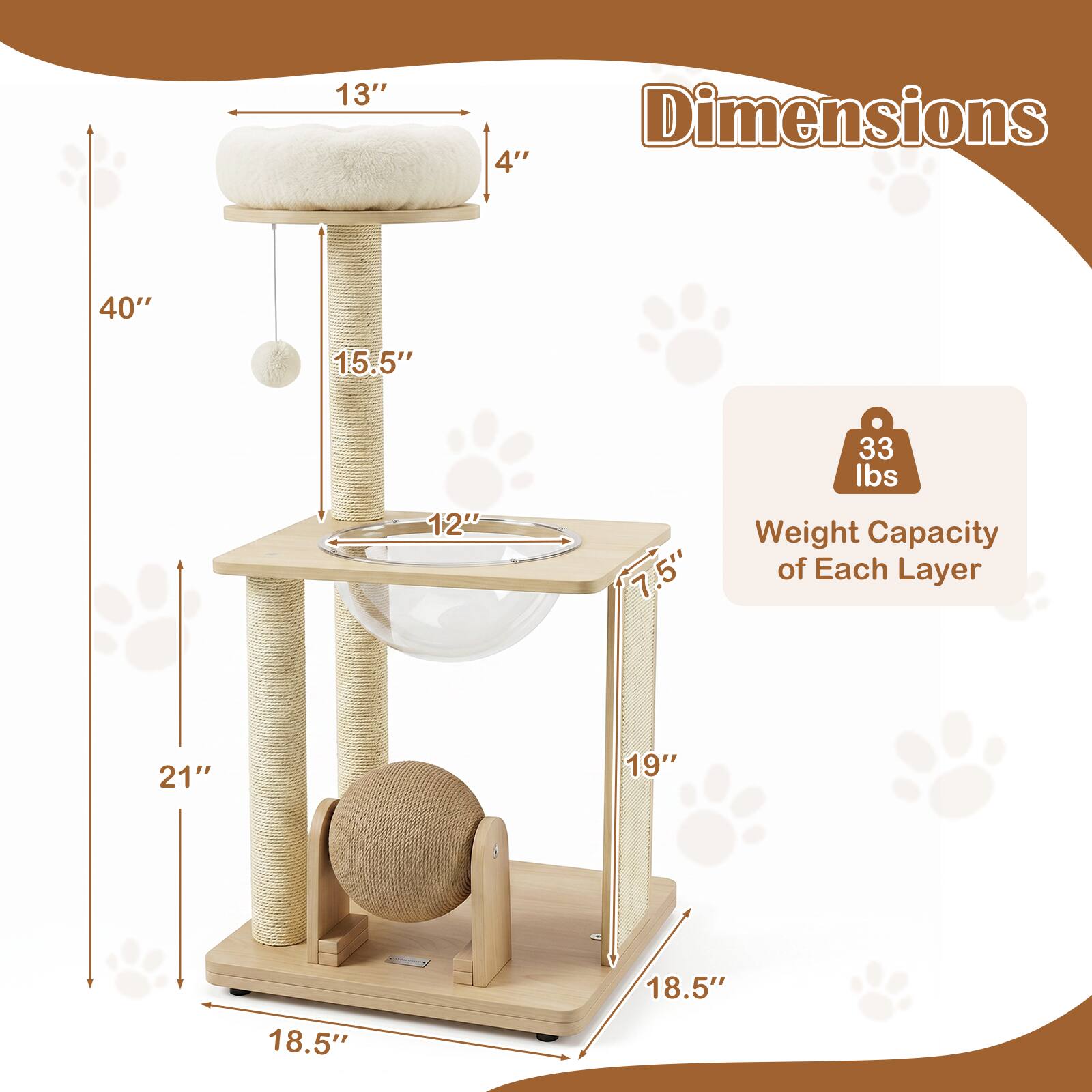 13"  
Dimensions 4"  
40"  
15.5"  
12"  
33 lbs Weight Capacity 7.5" of Each Layer  
21"  
19"  
18.5"  
18.5"