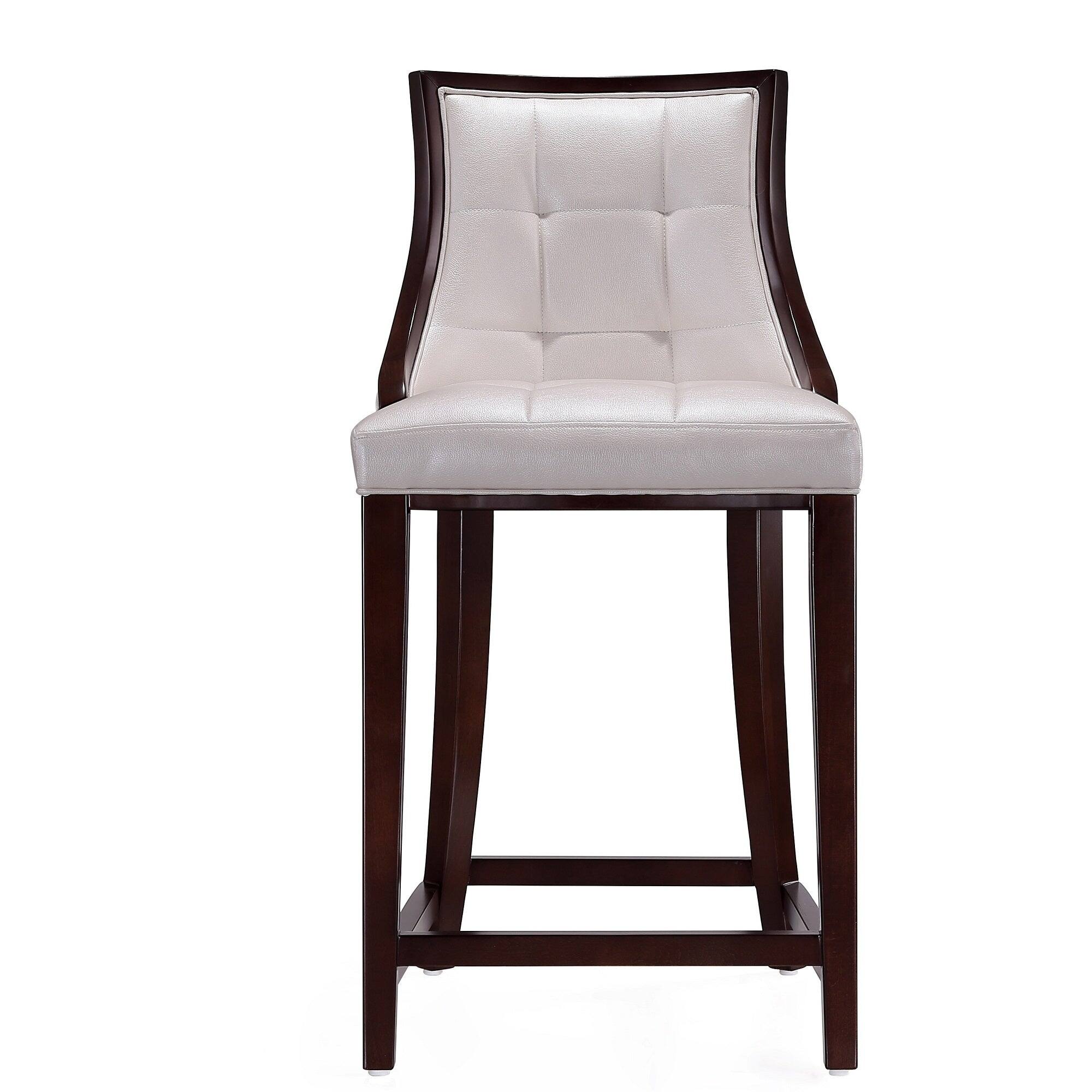 Back. Manhattan Comfort - Fifth Avenue Traditional Wood Upholstered Counter Stool - Pearl White.