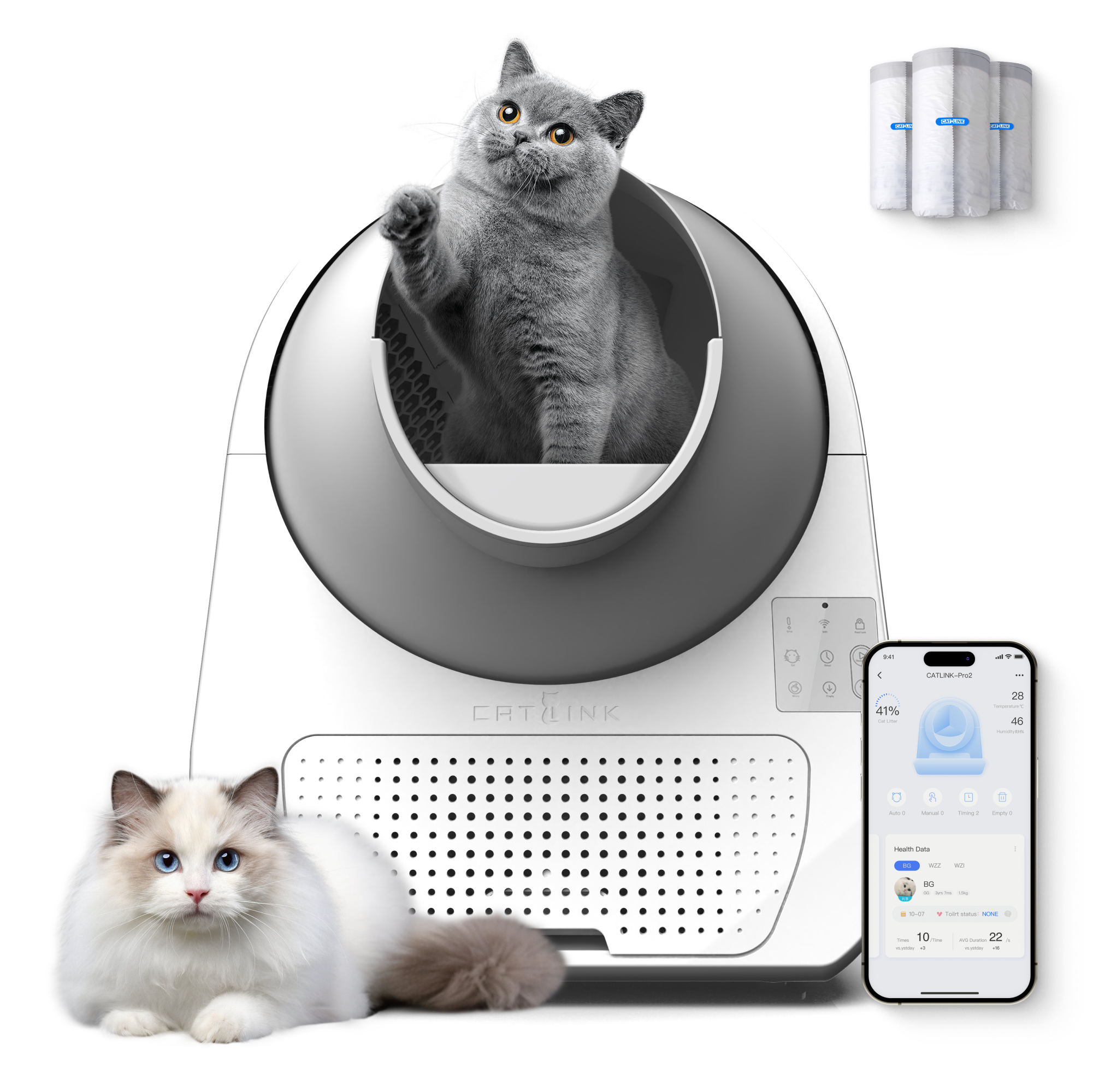 CatLink - Pro-X Automatic Self-Cleaning Litter Box – Odor Control, App Monitoring, Safety Sensors – Multi-Cat - White