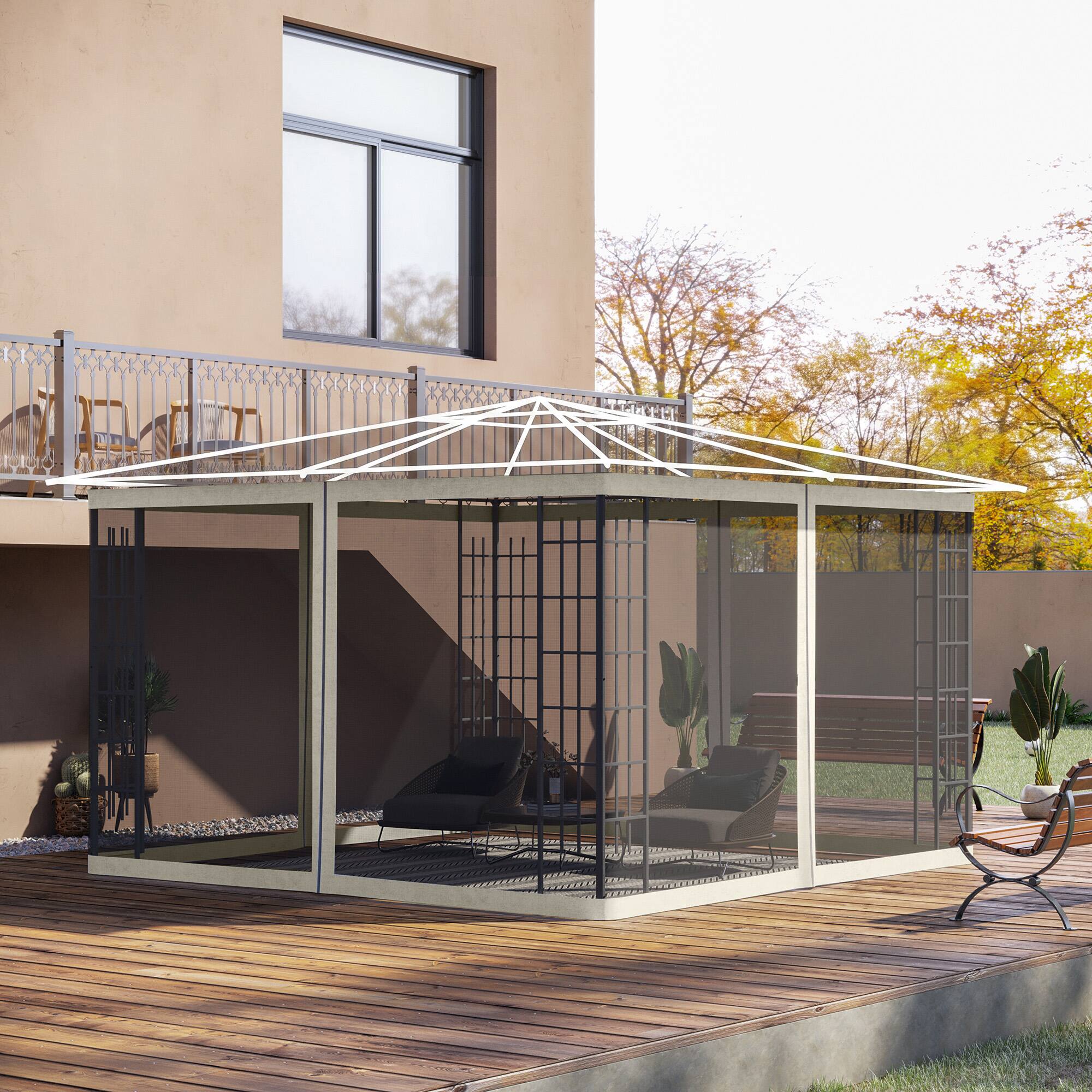 Alt View 1. Outsunny - Replacement Mesh Sidewall Netting for 10' x 12' Gazebos and Canopy Tents with Zippers - White.