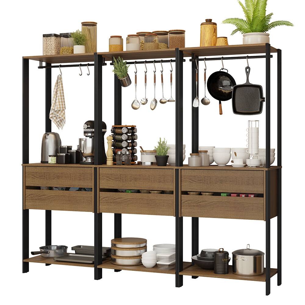 Angle. Madesa - Madesa Kitchen Pantry Storage Rack with 6 Drawers and Hanging Spaces 82"L Multiuse Cabinet - Black/Brown - Brown/Black.