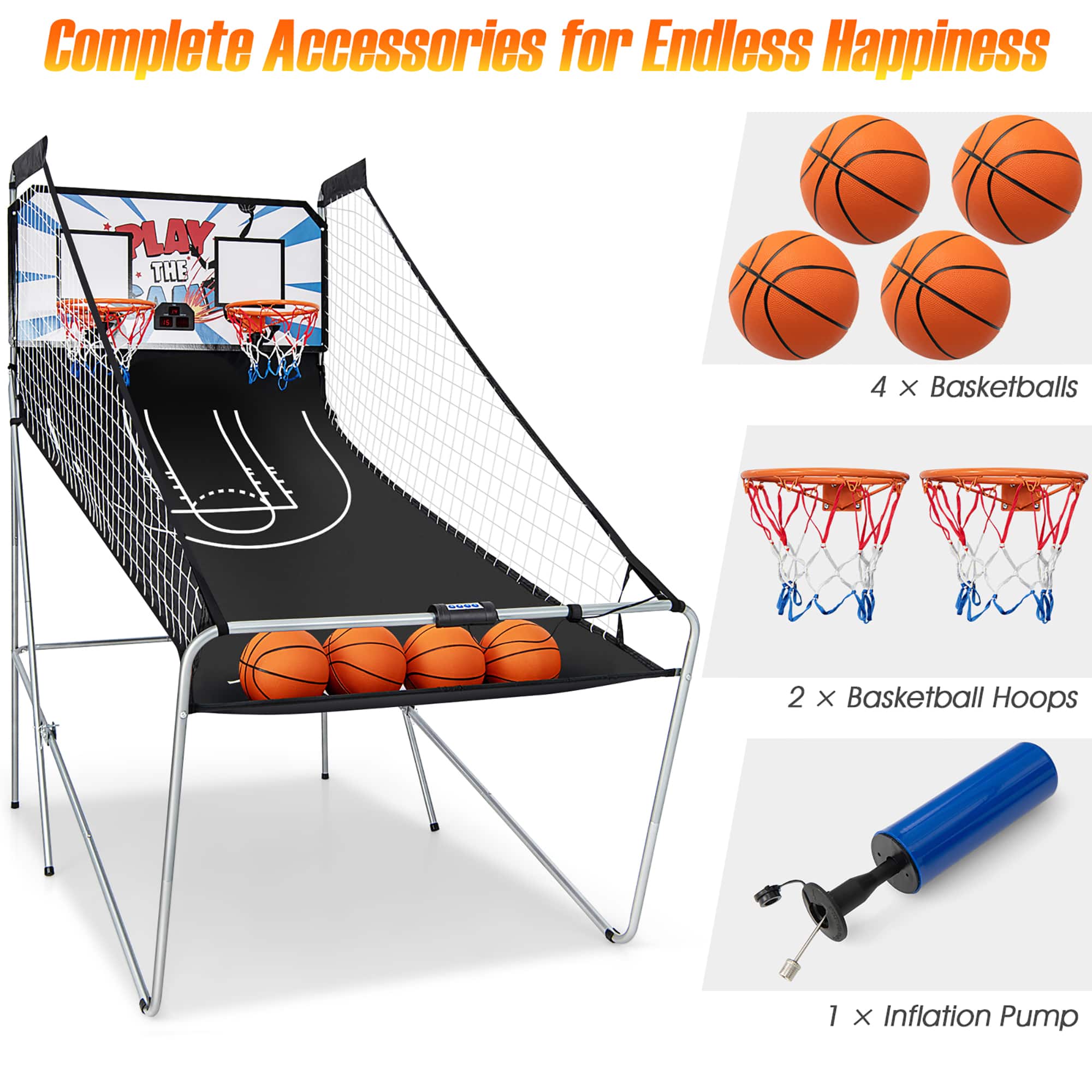 Complete Accessories for Endless Happiness: 2 x Basketball Hoops, 1 x Inflation Pump