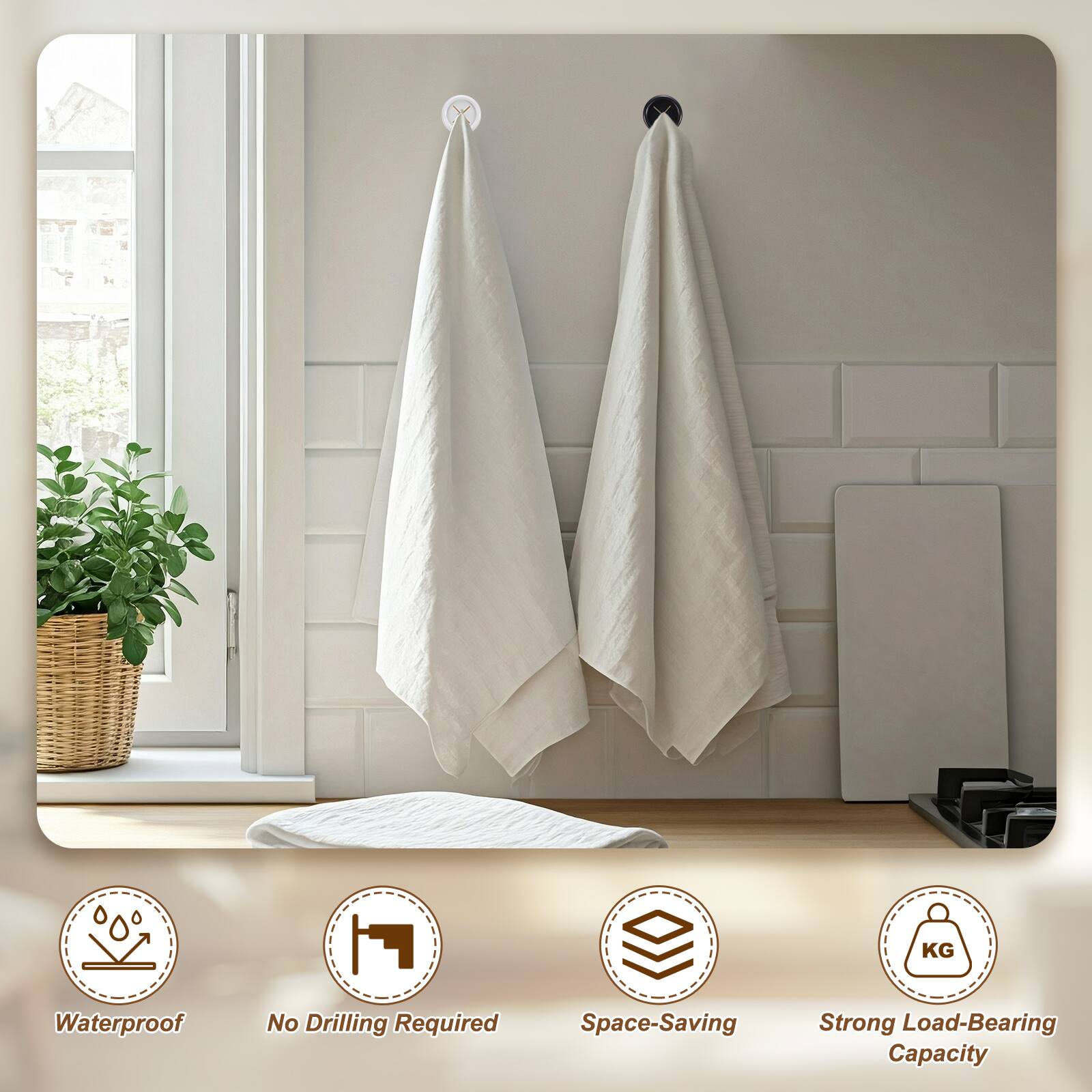 - Waterproof
- No Drilling Required
- Space-Saving
- Strong Load-Bearing Capacity