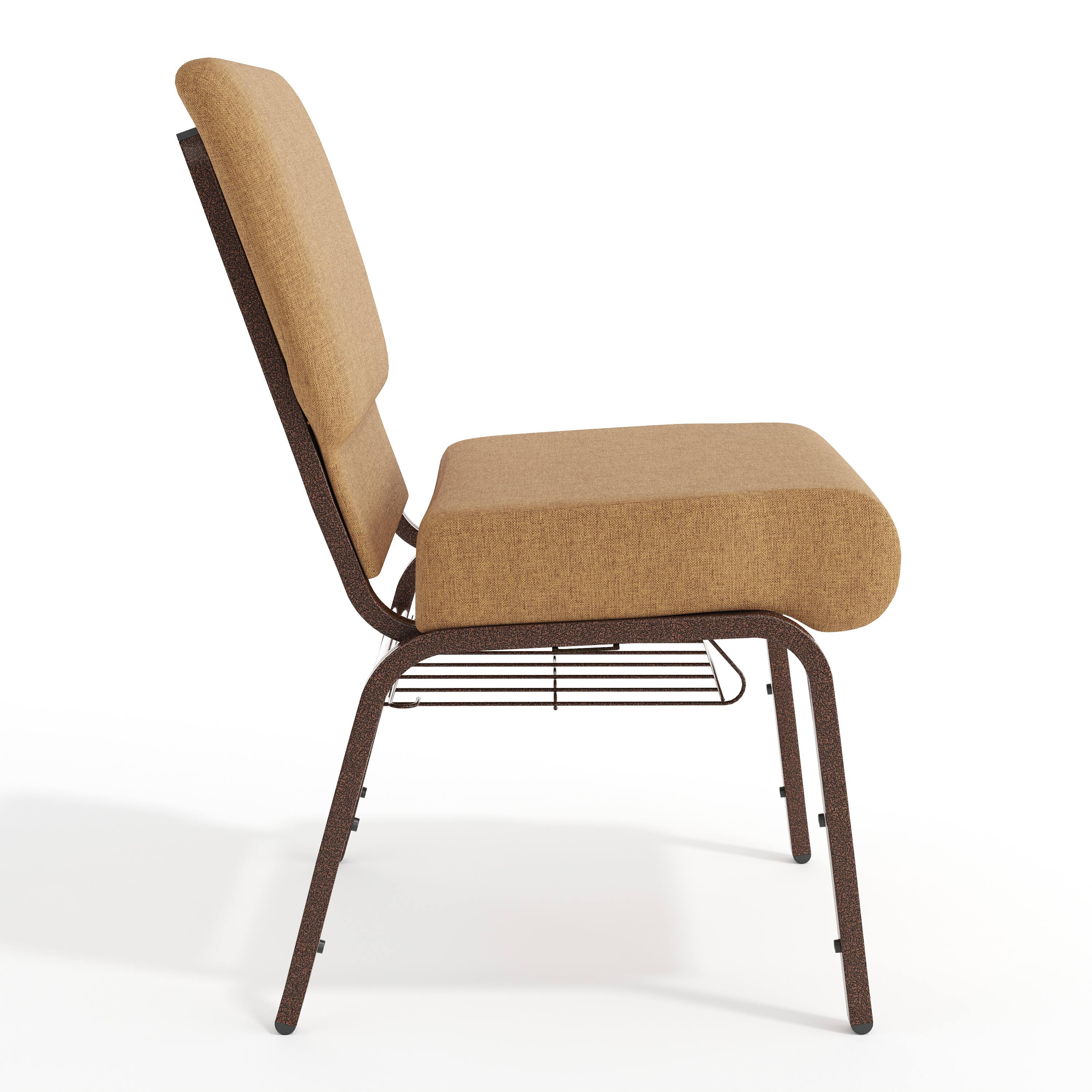 Left. Flash Furniture - HERCULES Series 21''W Church Chair in Caramel Fabric with Cup Book Rack - Copper Vein Frame - Brown.