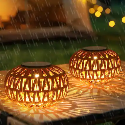Front. Akoasm - 2-Pack All-Weather Outdoor Waterproof Solar Lanterns, Rattan Solar Lights Decorative for Garden, Yard, Steps.