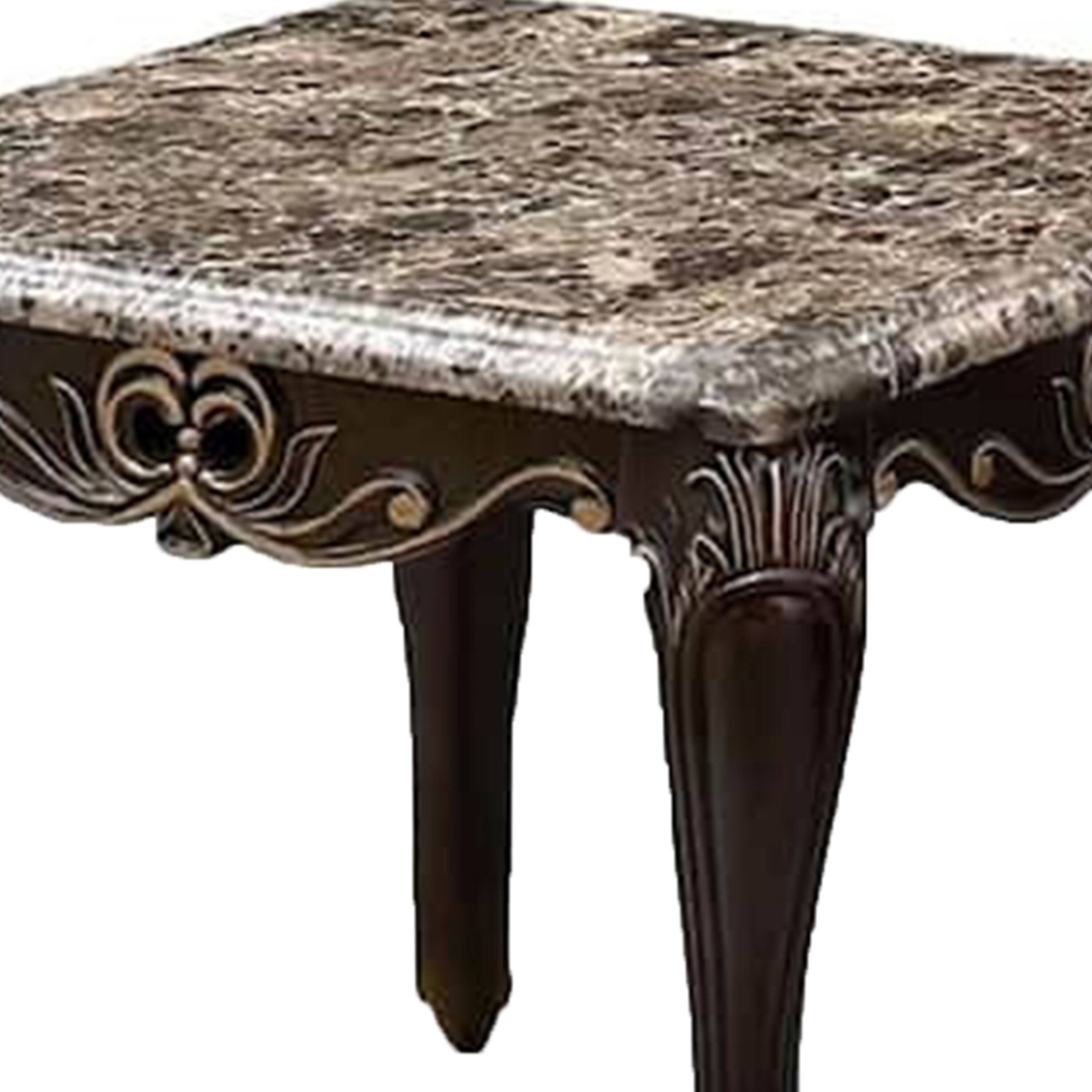 Alt View 1. Manhattan Lane - Ery End Table, Dark Walnut Brown Wood, Carved Details, 28 Inch - Walnut Brown, Gold.