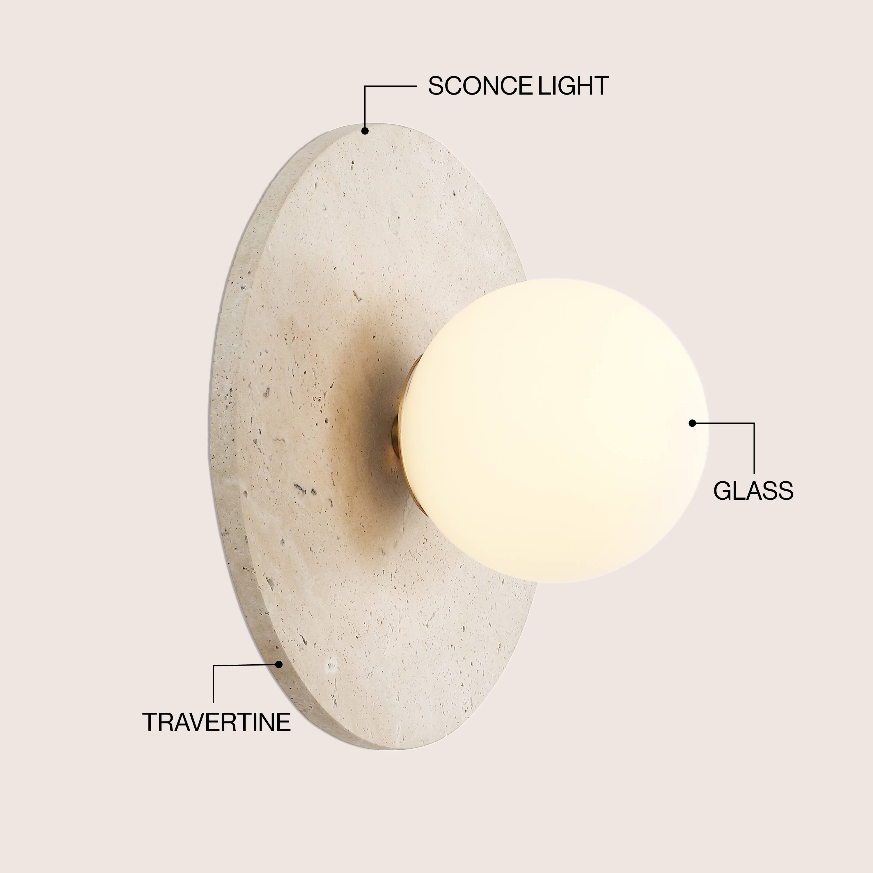 SCONCE LIGHT  
GLASS  
TRAVERTINE