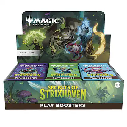 MAGIC THE GATHERING MYSTICAL ARCHIVE CARD IN EVERY PACK!
MAGIC OREIDS e AGI REOC MAIE P I SECRETS OF STRIXHAVEN STRIXHAVEN STRIXHAVEN PLAY BOOSTER PLAY BOOSTER PLAY BOOSTER SECRETS OF STRIXHAVEN PLAY BOOSTERS 13+