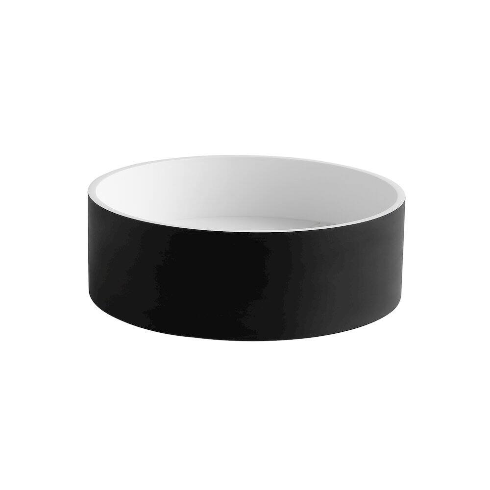 Left. Alfi - Black Matte 15" Round Solid Surface Resin Sink - Black.