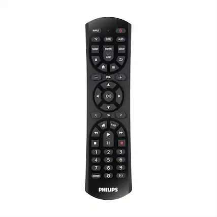 INPUT TV STR AUD SLEEP MENU SETUP APP VOL + OK < CH > LAST 1 2 3 4 5 6 7 8 9 ENTER 0 (-) PHILIPS