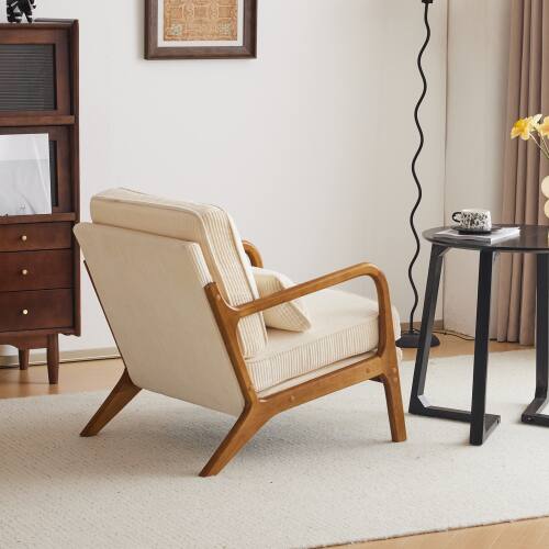 Alt View 7. Winado - Set of 2 Corduroy Upholstered Solid Wood Reading Arm Accent Chair with Lumbar Pillow for Living Room Bedroom Guest Room - Beige.