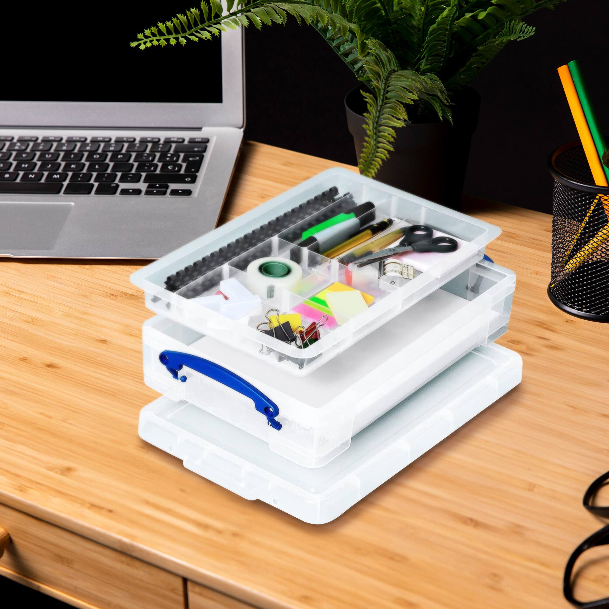 Alt View 3. Really Useful Box - Really Useful Box 4L Storage Container with Lid and Clip Lock Handles, (3 Pack) - Clear.