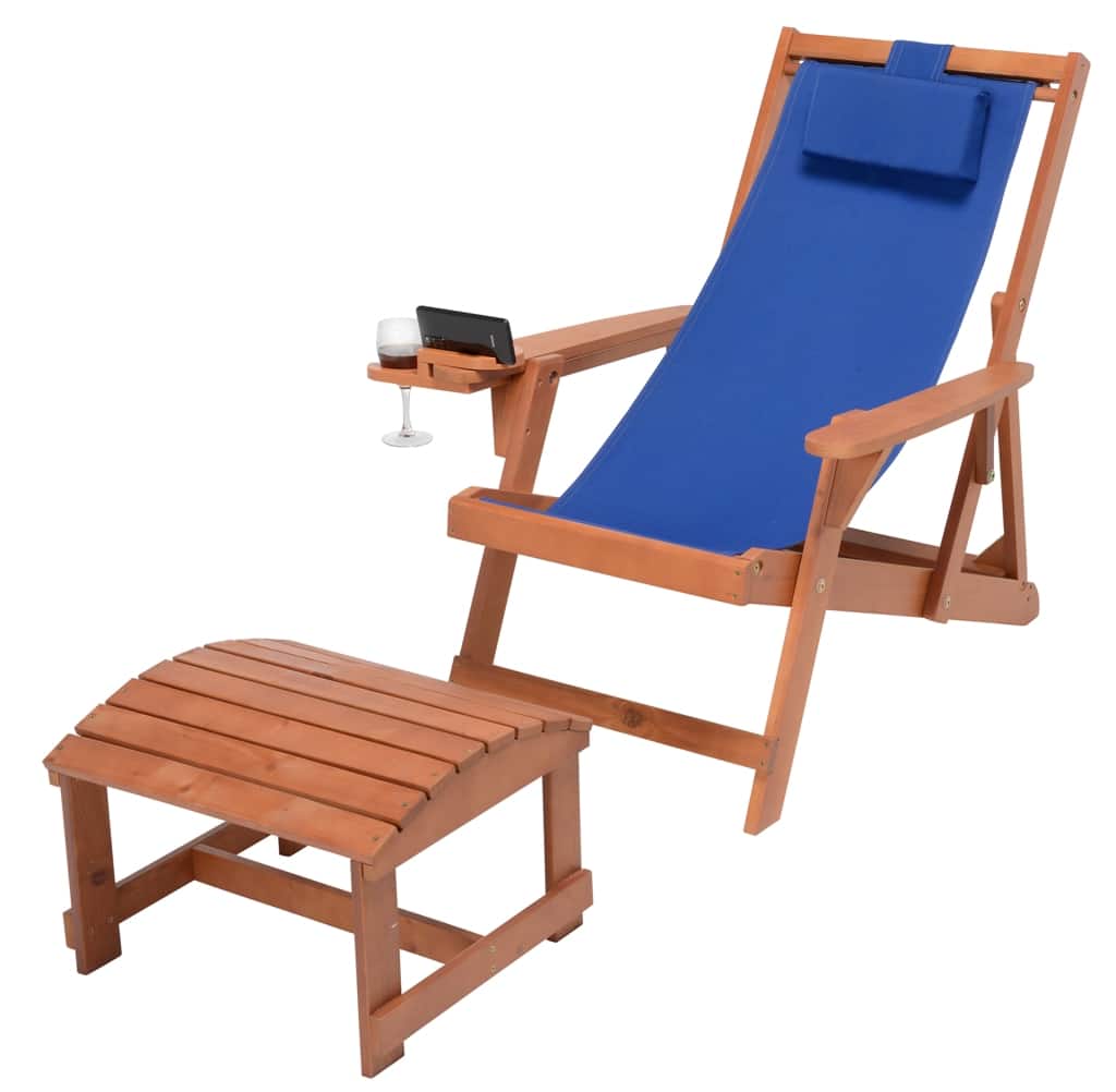 Jiallo - Romantic Collection Canvas Sling Chair with Cup and Wine Holder and Ottoman - Walnut color with blue fabric price history on PriceWatchPro