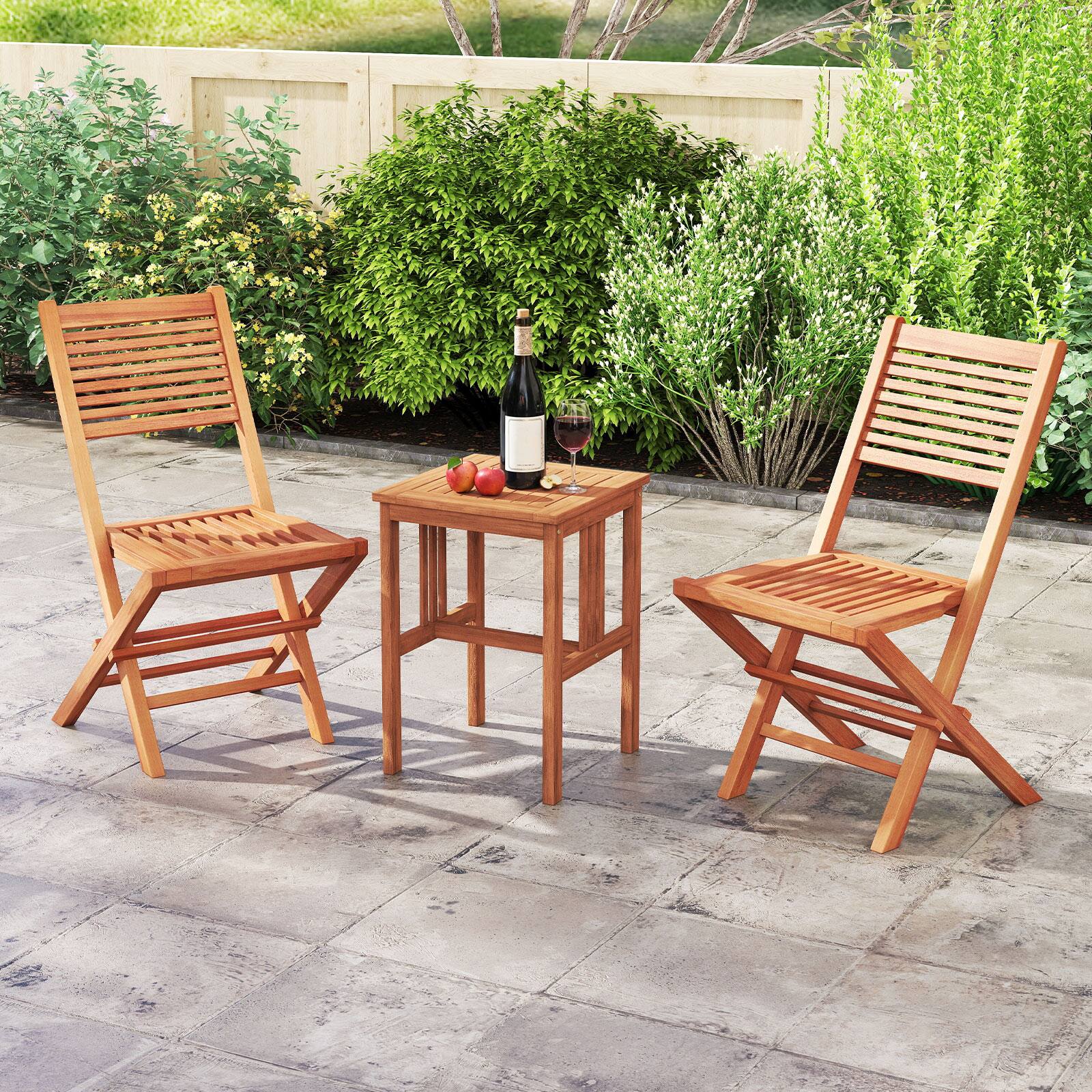 Alt View 4. Costway - Costway 4PCS Outdoor Dining Chairs with High Backrest & Slatted Seat X-Shaped Support - Natural.