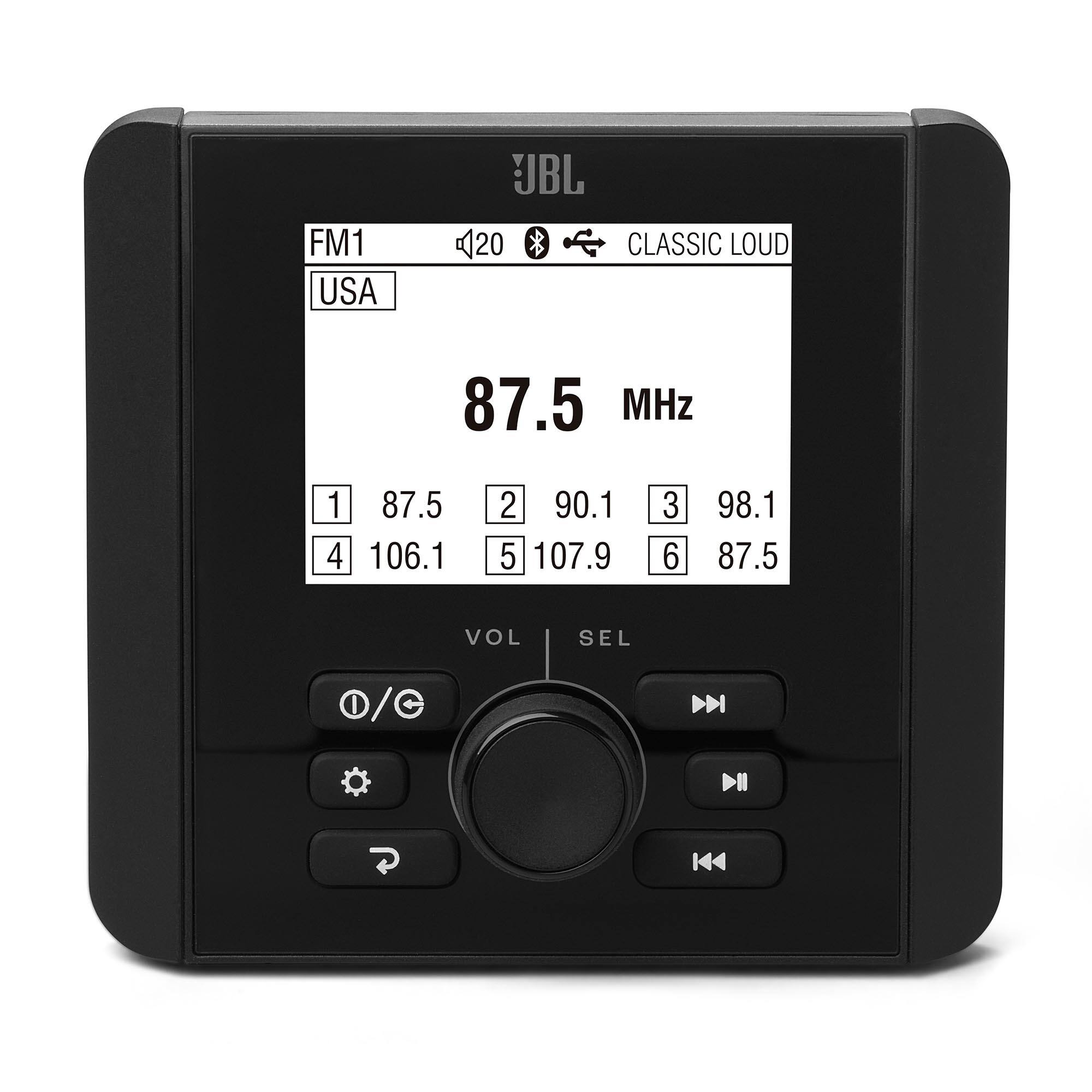 FM1 USA JBL 20 CLASSIC LOUD 87.5 MHz 1 87.5 2 90.1 3 98.1 4 106.1 5 107.9 6 87.5 VOL SEL I / f
