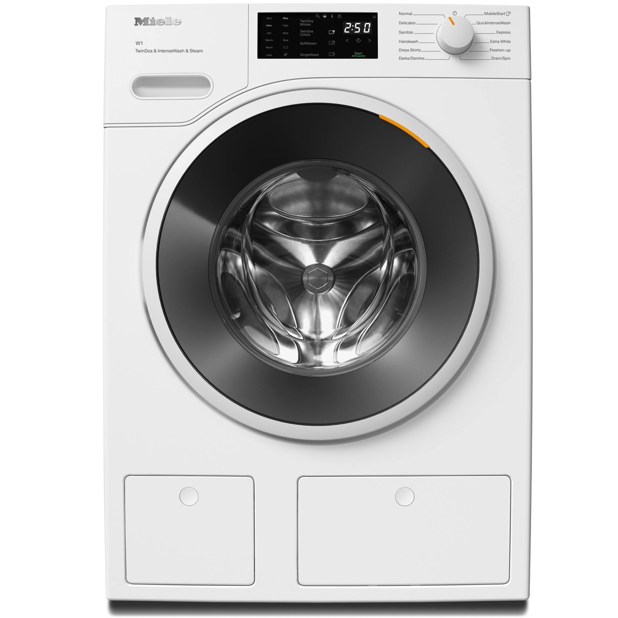 Miele W1 TwinDos 4 IntenseWash 4 Sesam

2:50

Normal
Delicate
Sanitize
Handwash
Dress Shirts
Extra White
Freshen-up
DrainSpin

MobileStart+
QuickIron/Wash
Express