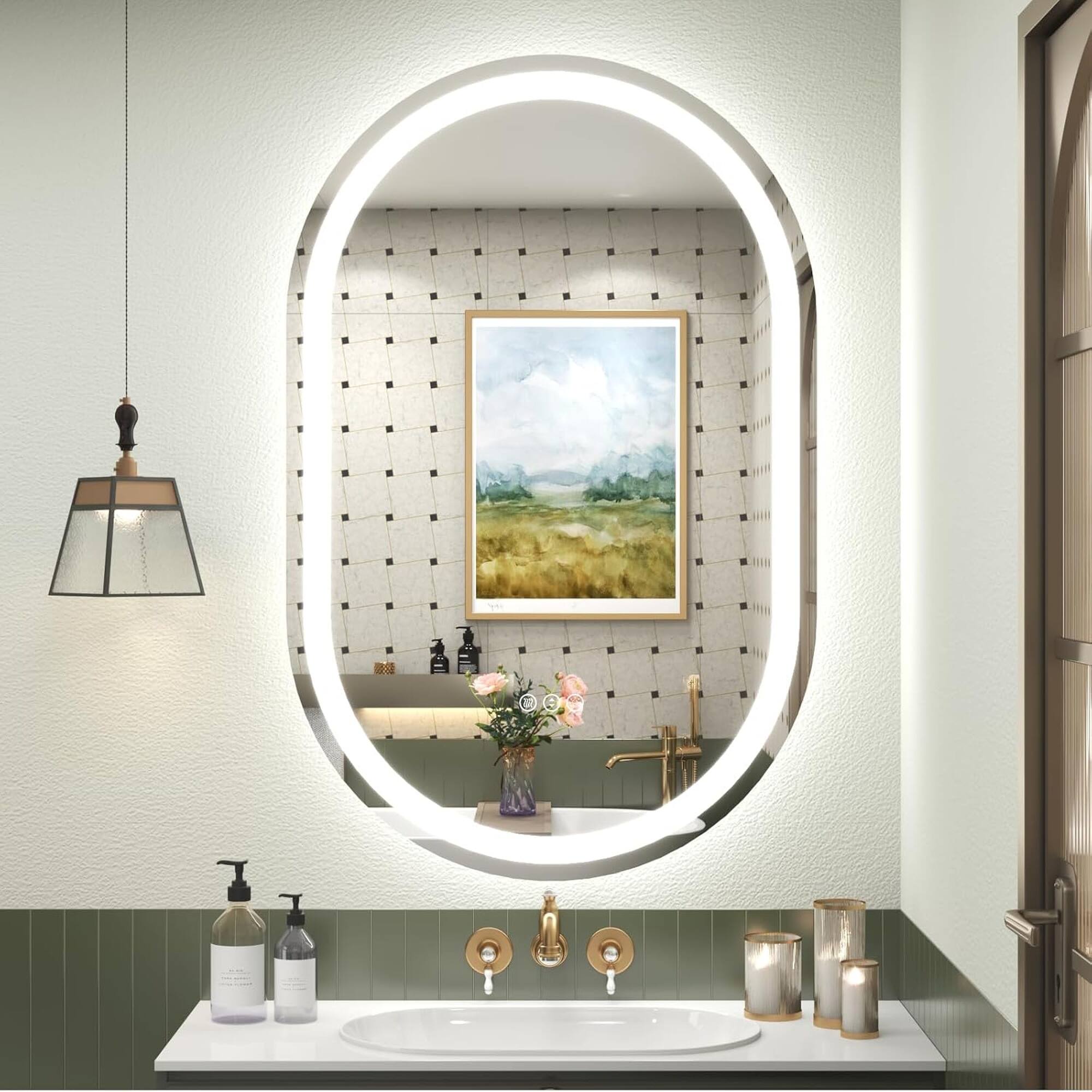 Alt View 2. Boyel Living - 28 x 40 in Track-Shaped Aluminum Frame Anti-Distortion Easy Installation Mirror with Front Light.