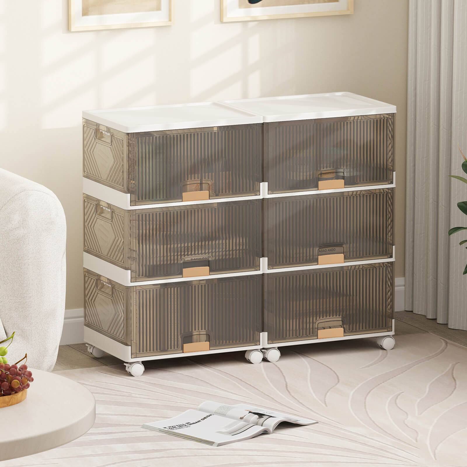 Alt View 4. Costway - Costway 3-Cube Stackable Storage Bins with Detachable Wheels 13.5 Gal Large Organizer - White.