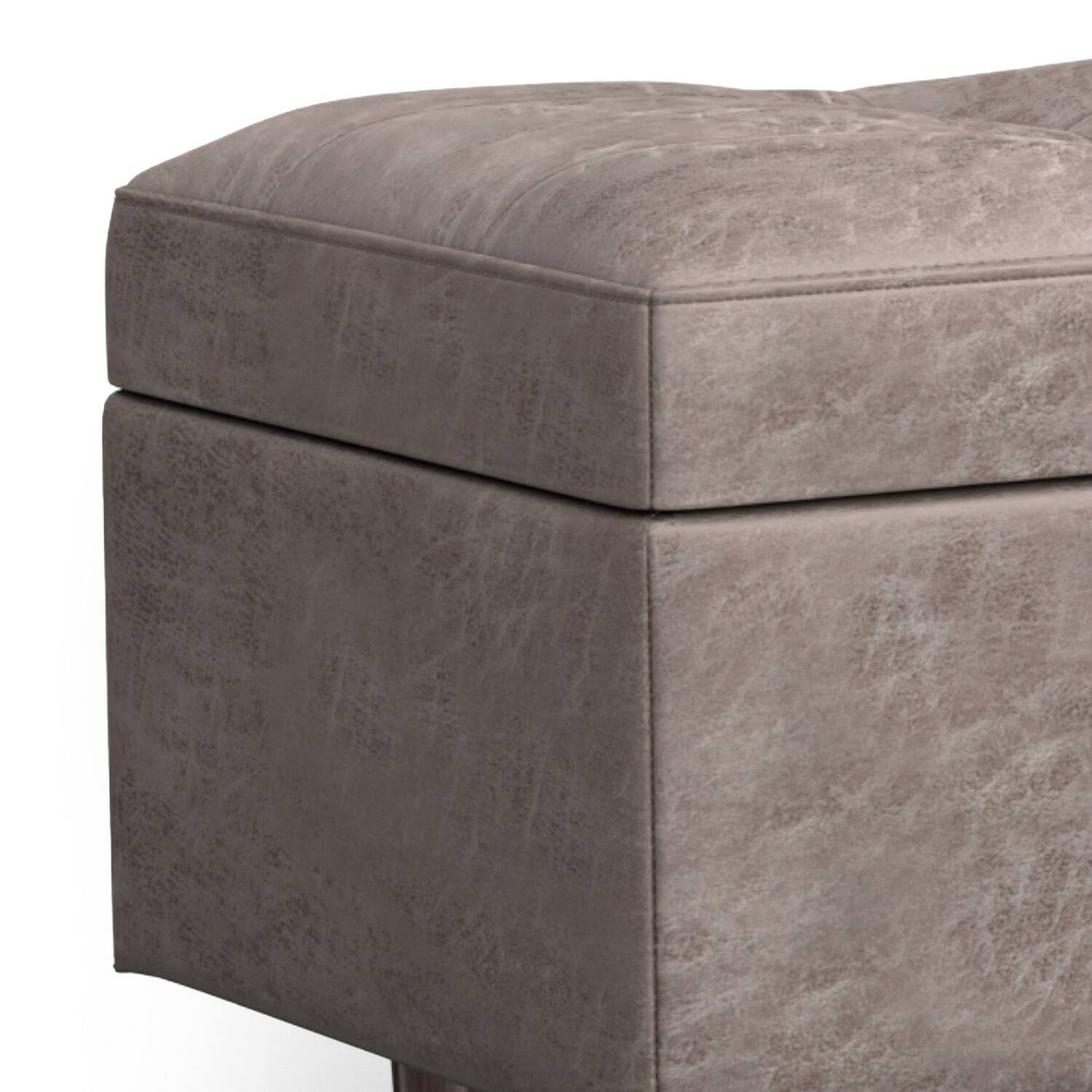 Alt View 2. Simpli Home - Shay 48 inch Wide Mid Century Modern Rectangle Storage Ottoman in Distressed Grey Taupe Vegan Faux Leather, Assembled - Distressed Grey Taupe.