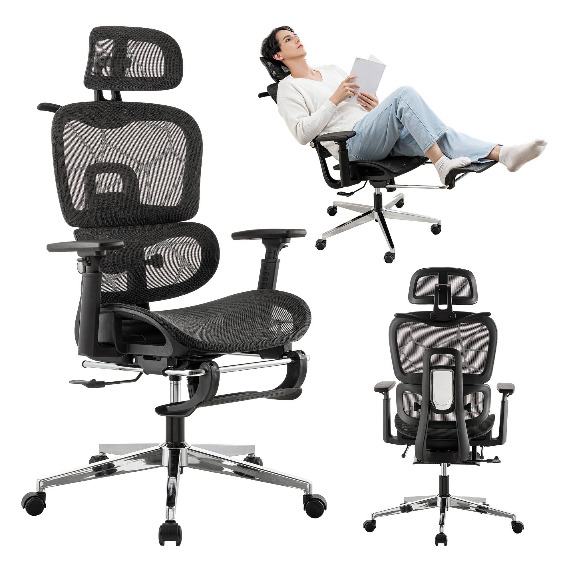Front. Hirose Alice - Mesh Ergonomic Office Chair with Footrest,High Back Mesh Gaming Chair with Lumbar Support,Adjustable Headre... - Black Modern.