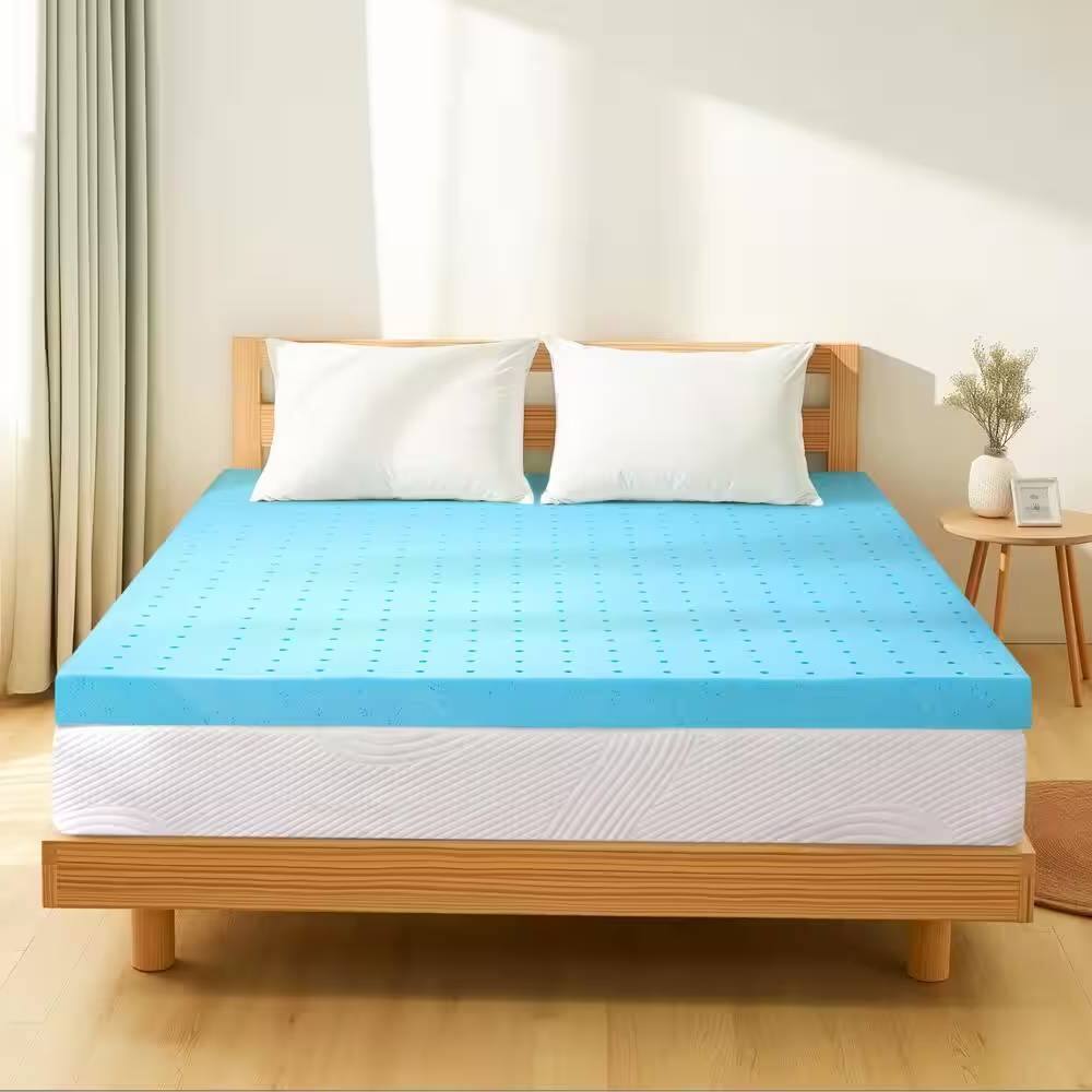 Angle. Hivvago - Full size 3-inch Thick High Density Memory Foam Mattress Topper - Blue.