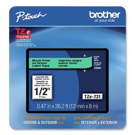 Brother - P-Touch TZE731CS 0.47 in. x 26.2 ft. TZe Laminated Removable Label Tapes - Black on - Green