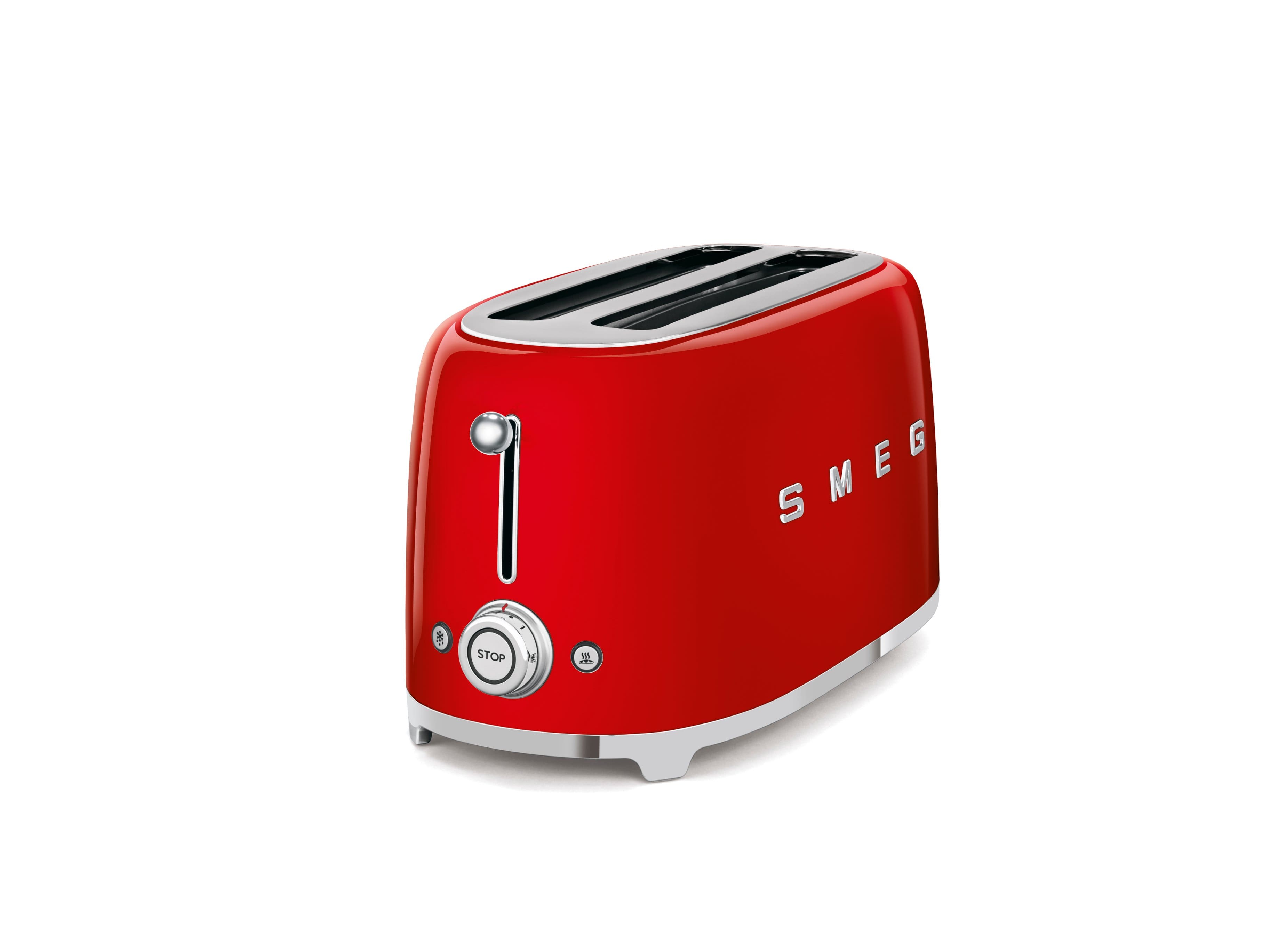 Angle. SMEG - SMEG TSF02 4-Slice Long Wide-Slot Toaster - Red.