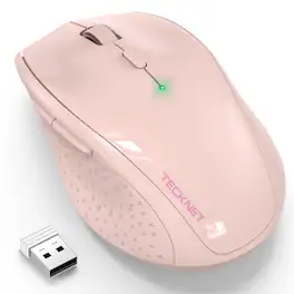 TECKNET - Wireless Mouse, 2.4G USB Computer Mouse with 6-Level Adjustable 4800 DPI, Silent Quiet Click - Wireless - Pink