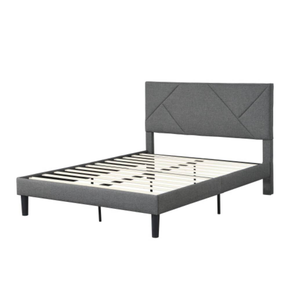 Alt View 1. LUCKY ONE - Queen Size Upholstered Platform Bed Frame with Headboard, Strong Wood Slat Support, No Box Spring Needed, Easy Assembly - Gray.