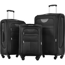 APRILSOUL - Softside Luggage Expandable 3 Piece Set Suitcase Upright Spinner Softshell Lightweight Luggage Travel Set - Black