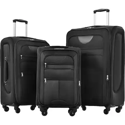 Front. Ecooso - Luggage Set 3 Piece, Softside Expandable Suitcase Set with Upright Spinner Lightweight Travel Sizes - Black.