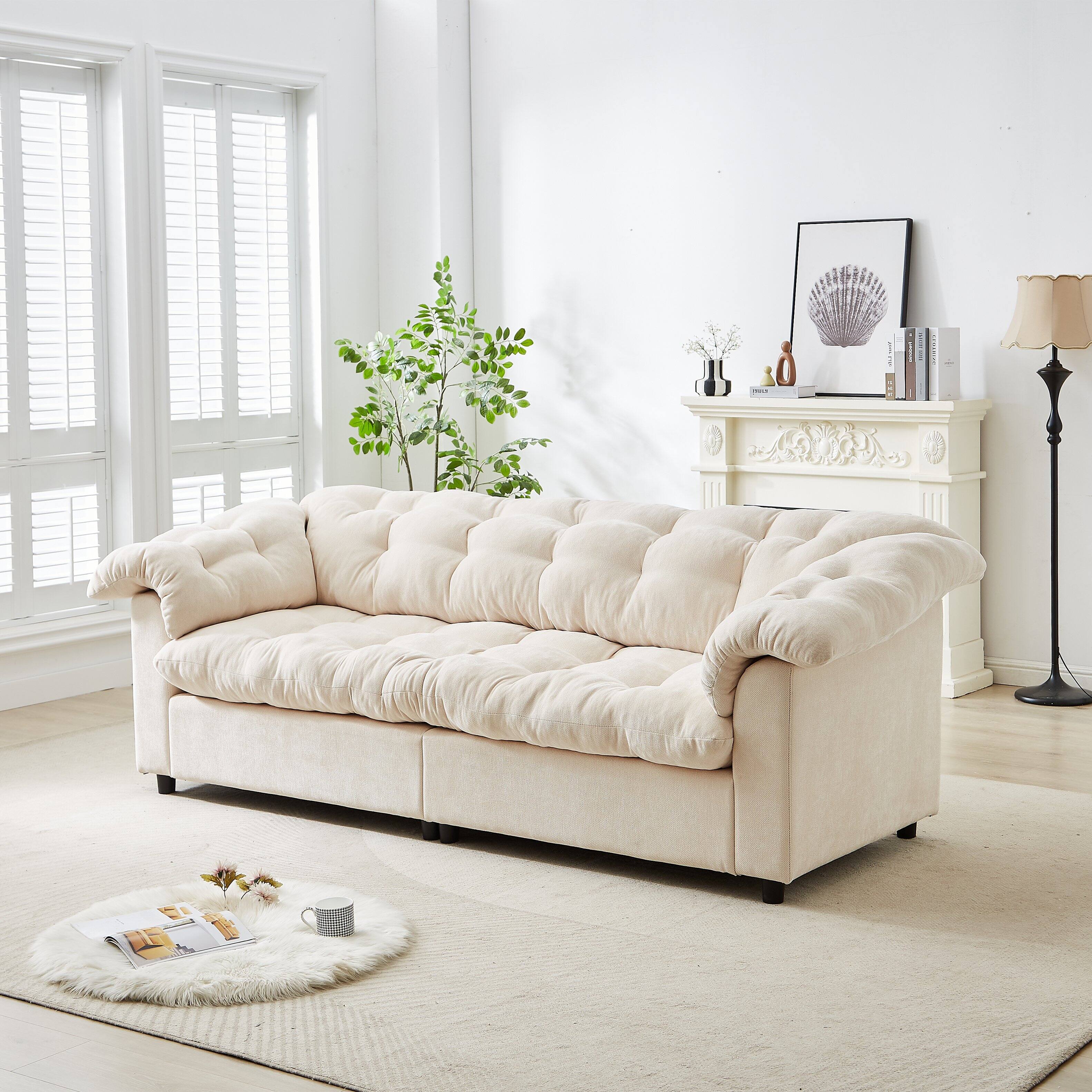 Angle. Anysun - 94.8" Chenille Modern Comfort Deep Seat Sofa – Upholstered Fluffy Cloud Sofa for Living Rooms, Bedrooms, Apartments - Beige.