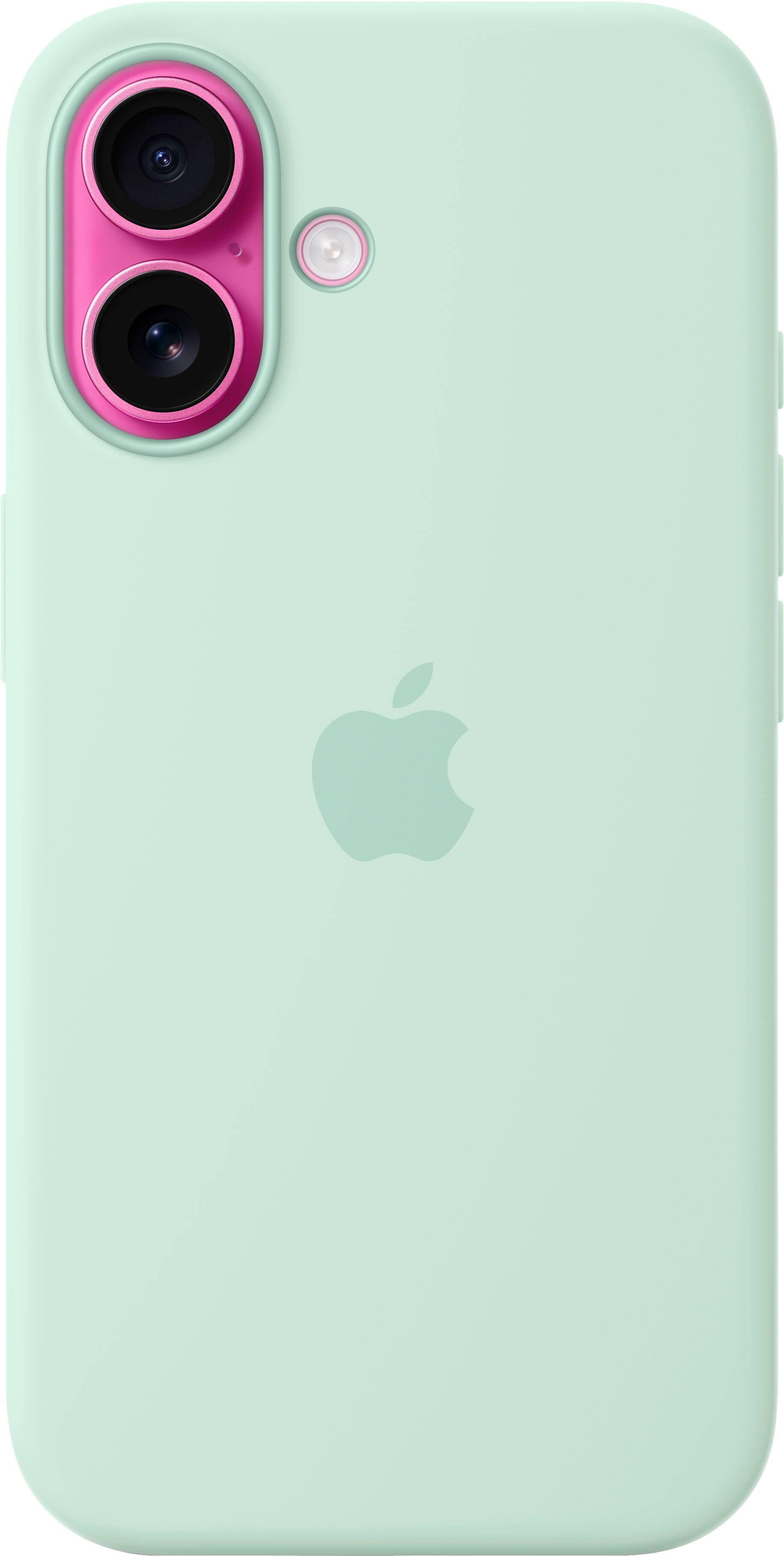 Left. Apple - iPhone 16 Silicone Case with MagSafe - Aquamarine.
