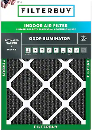 MADE IN THE USA FILTERBUY INDOOR AIR FILTER SUITABLE FOR BOTH RESIDENTIAL & COMMERCIAL USE ACTIVATED CARBON ODOR ELIMINATOR CLASSIFIED C UL US 37912 + MERV 8. FILTERBUY Household Dust & Debris Dust Mites & Particles Pollen Mold Lint Dander Smoke & Smog Odors Bacteria