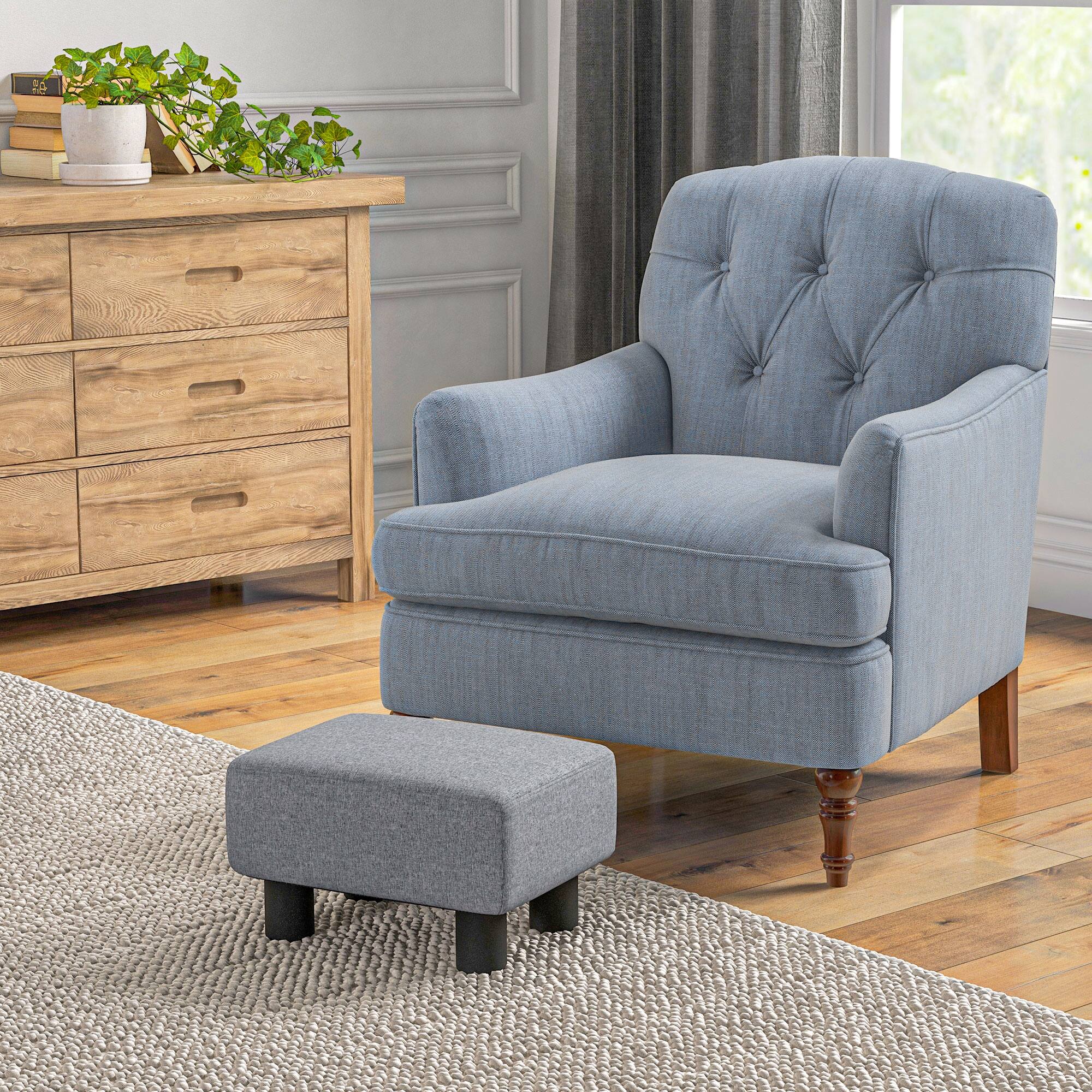 Angle. Homcom - Ottoman Foot Rest, Small Foot Stool with Linen Fabric Upholstery and Plastic Legs, Cube Ottoman for Living Room - Grey.