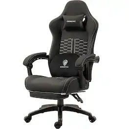 Dowinx - Gaming Chair Fabric with Heated Massage Lumbar Support, Big and Tall Game Chair Breathable with Footrest and Headrest - Black