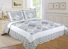 J&V TEXTILES - Reversible Quilt Set - Light Gray
