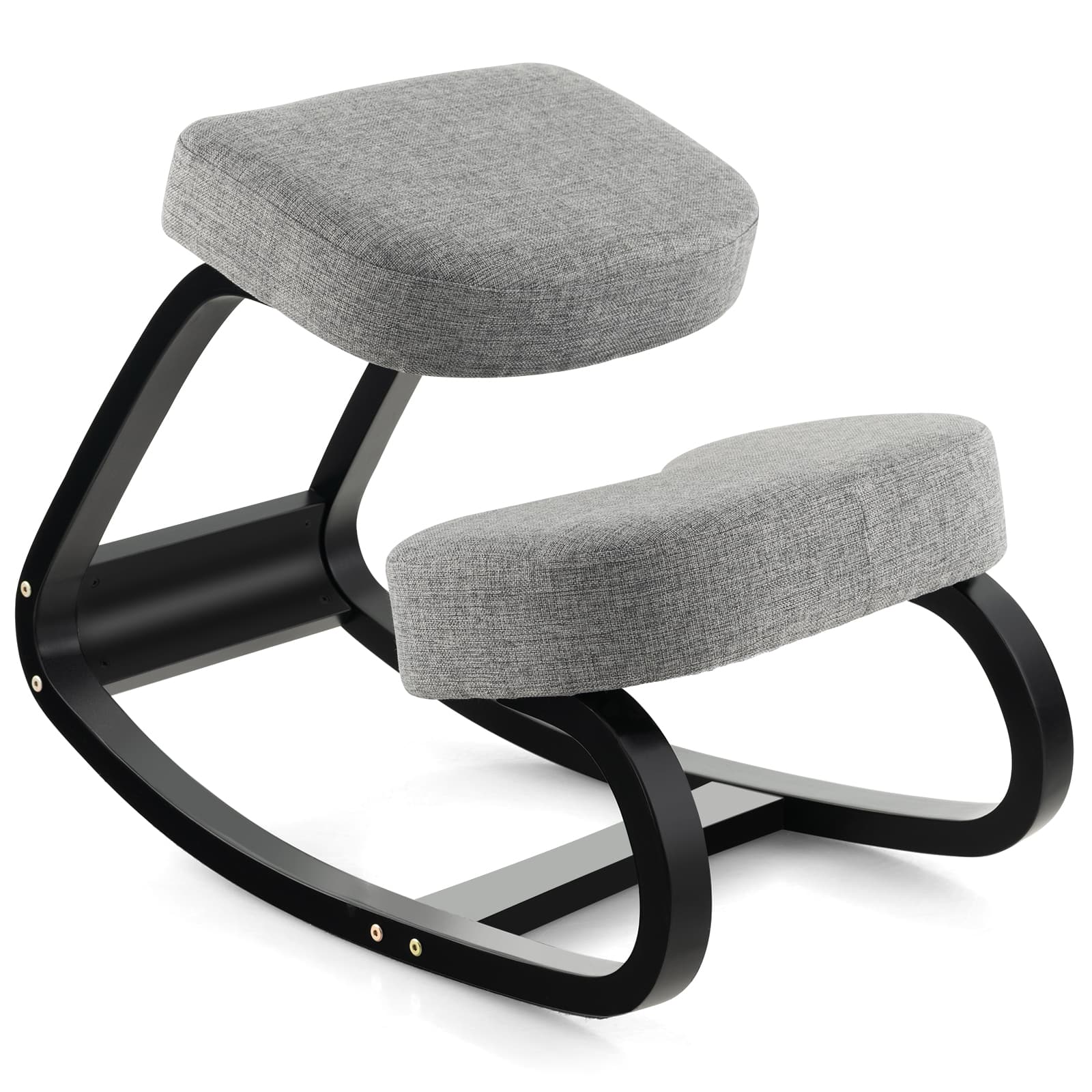 Ecooso - Wood Rocking Kneeling Chair with Padded Cushion, Ergonomic Posture Support for Desk - Gray & Black