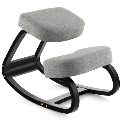 Front. Ecooso - Wood Rocking Kneeling Chair with Padded Cushion, Ergonomic Posture Support for Desk - Gray & Black.
