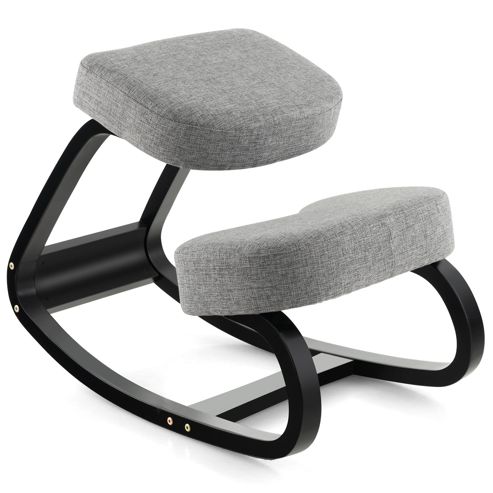 Front. Ecooso - Wood Rocking Kneeling Chair with Padded Cushion, Ergonomic Posture Support for Desk - Gray & Black.