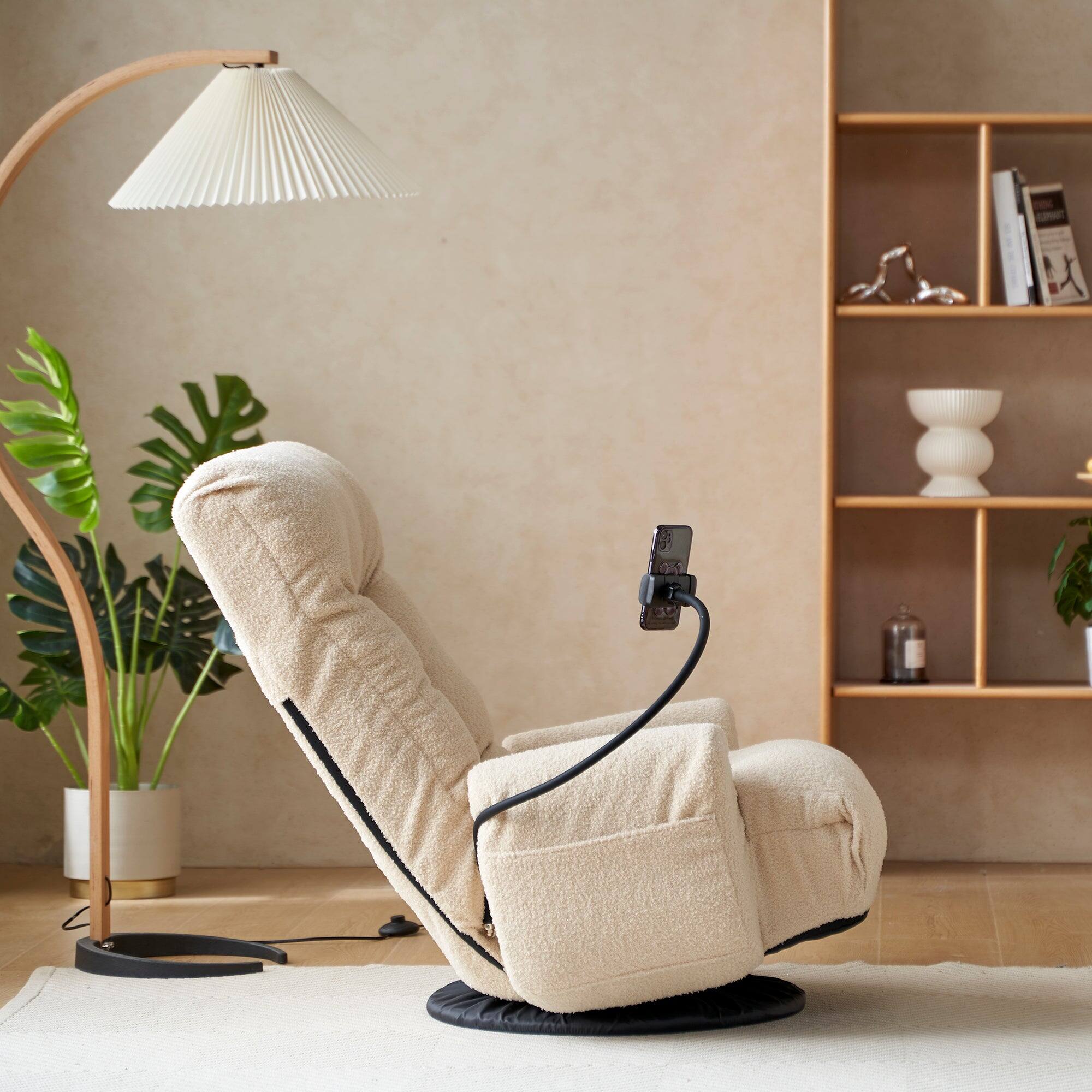 Alt View 5. Boyel Living - 360 Rotating Foldable Adjustable Floor Lounge Chair Comfortable Seating for Living Room Bedroom Beige - White.